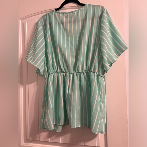 Crossover Peplum Top (true mint green and white stripe) - Picture 2 of 2